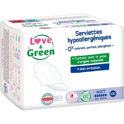 Serviettes hypoallergéniques Nuit Love & Green - Protections hygiéniques Serviettes hypoallergéniques Nuit Love & Green - Protections hygiéniques