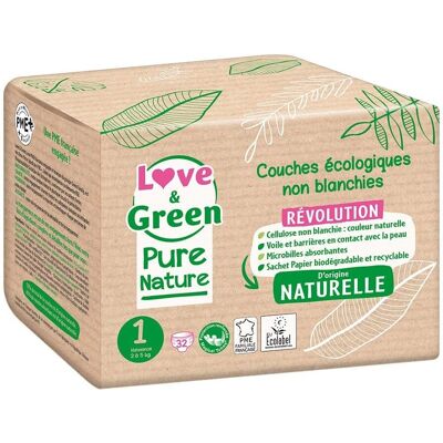 Love & Green Natürliche Nicht-Chlorierte Babywindeln - Größe 1, 32 st Love & Green Natürliche Nicht-Chlorierte Babywindeln - Größe 1, 32 st