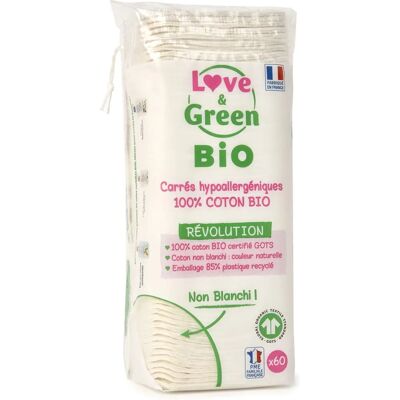 Disques de coton bio Love & Green - 60 unités hypoallergéniques - Publicité Disques de coton bio Love & Green - 60 unités hypoallergéniques - Publicité