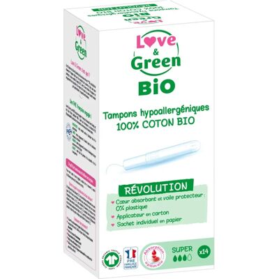 Tampons en coton bio hypoallergéniques Love & Green - Publicité Tampons en coton bio hypoallergéniques Love & Green - Publicité