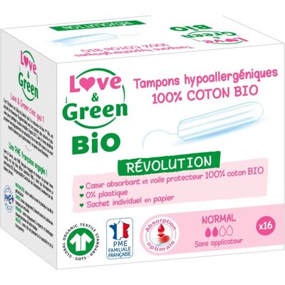 Love & Green Tampons Hypoallergéniques en Coton Bio X16 - Type de Produit - Publicité Love & Green Tampons Hypoallergéniques en Coton Bio X16 - Type de Produit - Publicité