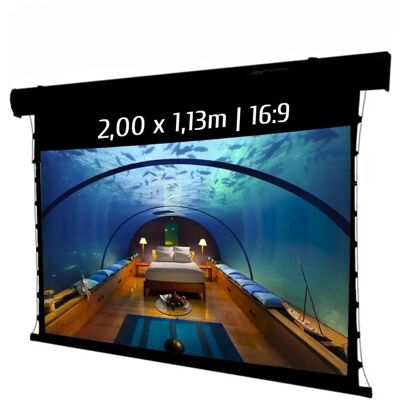 Écran de projection motorisé et tendu KIMEX - 2.00 x 1.13 m - Wi-Fi - Noir - Publicité Écran de projection motorisé et tendu KIMEX - 2.00 x 1.13 m - Wi-Fi - Noir - Publicité