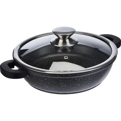 KAMBERG 0008040 - Casserole en aluminium finition pierre - 24cm avec couvercle en verre - Convient à toutes les plaques - Publicité KAMBERG 0008040 - Casserole en aluminium finition pierre - 24cm avec couvercle en verre - Convient à toutes les plaques - Publicité