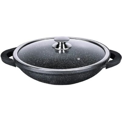 KAMBERG 0008047 – Wok 36 cm – Fonte d'aluminium – Aspect pierre – Couvercle en verre – Tous feux - Publicité KAMBERG 0008047 – Wok 36 cm – Fonte d'aluminium – Aspect pierre – Couvercle en verre – Tous feux - Publicité