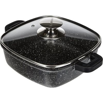 KAMBERG 0008102 Casserole carrée - Aluminium, 28x28cm, Couvercle en verre - Tout type de cuisinière - Publicité KAMBERG 0008102 Casserole carrée - Aluminium, 28x28cm, Couvercle en verre - Tout type de cuisinière - Publicité