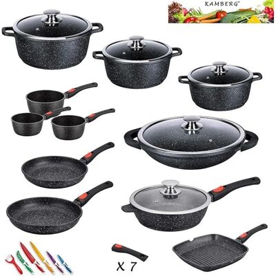 KAMBERG 0008162 Ensemble de casseroles 27 pièces, Fonte d'aluminium, Revêtement en pierre - Ensemble de cuisson - Publicité KAMBERG 0008162 Ensemble de casseroles 27 pièces, Fonte d'aluminium, Revêtement en pierre - Ensemble de cuisson - Publicité