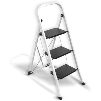 Escalera MSV 3700703930020 - Escalera de tijera de acero plegable 3 peldaños - Negro, Blanco Escalera MSV 3700703930020 - Escalera de tijera de acero plegable 3 peldaños - Negro, Blanco