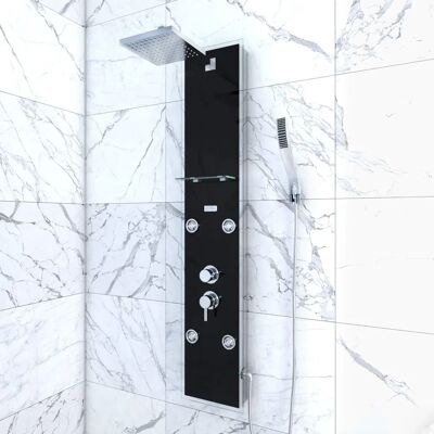 AURLANE Modelo 22x125cm Columna de ducha con hidromasaje de cristal templado - Negro AURLANE Modelo 22x125cm Columna de ducha con hidromasaje de cristal templado - Negro
