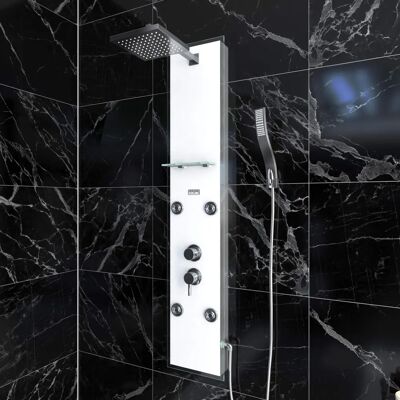 Columna de ducha hidromasaje blanca Aurlane - 22x125cm Cristal templado Columna de ducha hidromasaje blanca Aurlane - 22x125cm Cristal templado