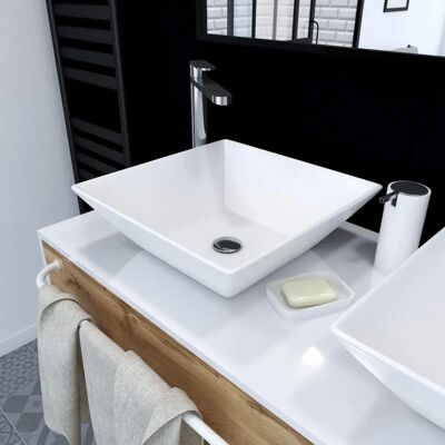 AURLANE Lavabo carré en céramique - Aslant - 42x42x13cm - Lavabo salle de bain - Publicité AURLANE Lavabo carré en céramique - Aslant - 42x42x13cm - Lavabo salle de bain - Publicité