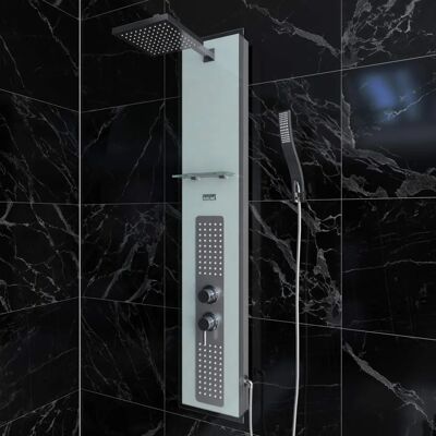 AURLANE - Columna de ducha - Cristal templado, Hidromasaje en acero inoxidable - 22x125cm AURLANE - Columna de ducha - Cristal templado, Hidromasaje en acero inoxidable - 22x125cm