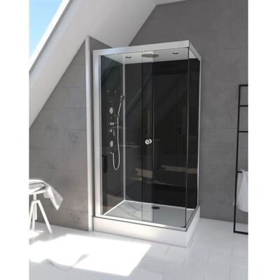 Cabine de douche rectangulaire noire AURLANE - 110x80x215 cm - Publicité Cabine de douche rectangulaire noire AURLANE - 110x80x215 cm - Publicité