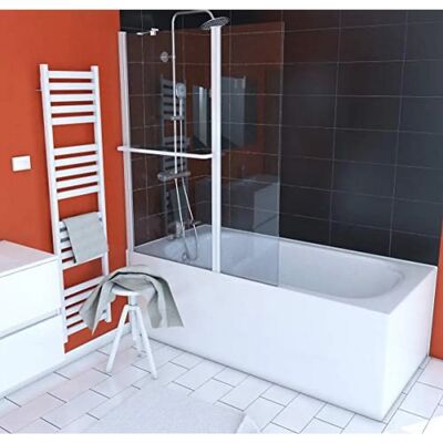 AURLANE 130x105cm Mampara para bañera - Vidrio templado, Perfil de aluminio blanco AURLANE 130x105cm Mampara para bañera - Vidrio templado, Perfil de aluminio blanco