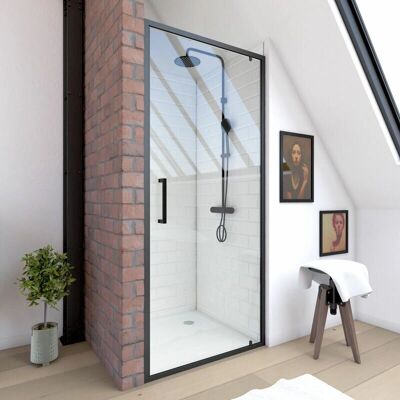 Aurlane Modèle Crush Pivotant 90 - Paroi de Douche - Noir Mat - Verre 6mm Transparent - Publicité Aurlane Modèle Crush Pivotant 90 - Paroi de Douche - Noir Mat - Verre 6mm Transparent - Publicité