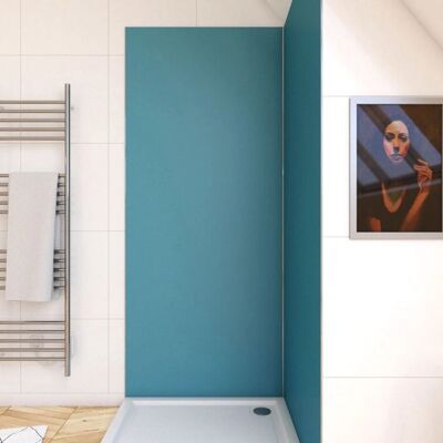Panneau de mur de douche bleu AURLANE - 90x210cm - Décoration salle de bain étanche - Publicité Panneau de mur de douche bleu AURLANE - 90x210cm - Décoration salle de bain étanche - Publicité