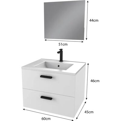 Mueble de baño suspendido blanco Aurlane 60CM - Lavabo y Espejo Mueble de baño suspendido blanco Aurlane 60CM - Lavabo y Espejo