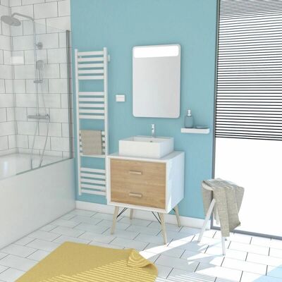 Mobile bagno AURLANE Scandinavo 60cm - Bianco e Legno Naturale - Specchio LED Mobile bagno AURLANE Scandinavo 60cm - Bianco e Legno Naturale - Specchio LED
