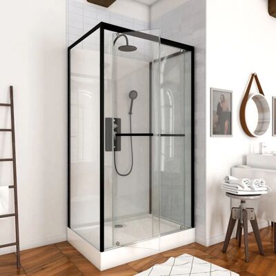 Aurlane - Cabine de douche carrée lunaire rectangulaire - 110X80X230CM - Blanc - Profilé noir mat - Publicité Aurlane - Cabine de douche carrée lunaire rectangulaire - 110X80X230CM - Blanc - Profilé noir mat - Publicité