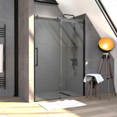 Aurlane - Parete doccia scorrevole industriale - Nero opaco 140x200cm Aurlane - Parete doccia scorrevole industriale - Nero opaco 140x200cm
