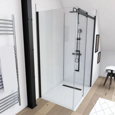 Mampara de Ducha Aurlane 90x200cm - Vidrio Templado, Negro Mate Mampara de Ducha Aurlane 90x200cm - Vidrio Templado, Negro Mate