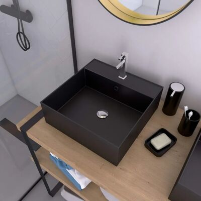 Aurlane Quadratische Keramikwaschbecken - 41x41x15cm, Schwarz Aurlane Quadratische Keramikwaschbecken - 41x41x15cm, Schwarz