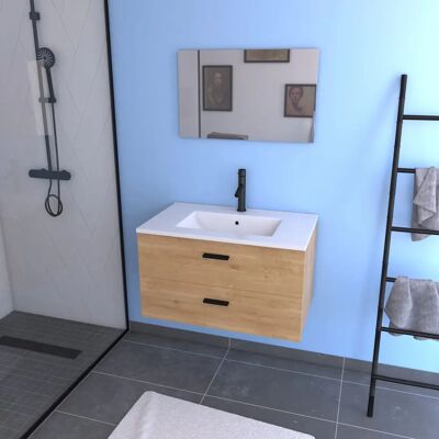Aurlane Meuble de Salle de Bain en Bois - 80cm, 2 Tiroirs, Miroir - Publicité Aurlane Meuble de Salle de Bain en Bois - 80cm, 2 Tiroirs, Miroir - Publicité