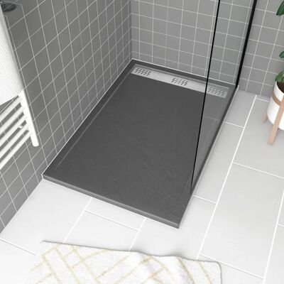 AURLANE Bac à douche effet pierre gris rectangulaire - 80x120 cm AURLANE Bac à douche effet pierre gris rectangulaire - 80x120 cm