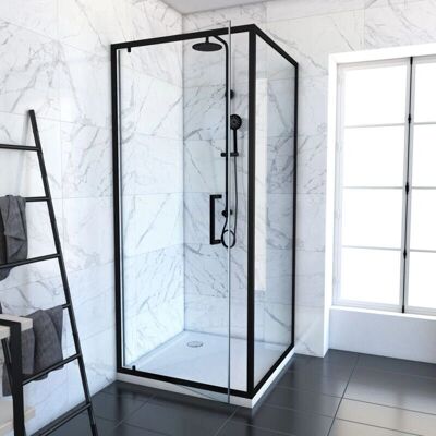 Aurlane Paroi de douche pivotante noire 80x80 - Type de douche - Publicité Aurlane Paroi de douche pivotante noire 80x80 - Type de douche - Publicité