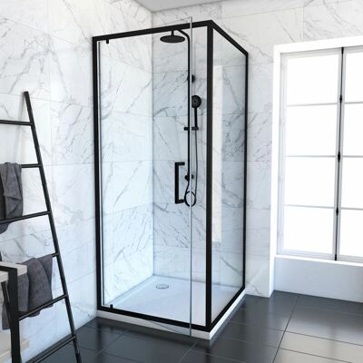 Aurlane Mampara de ducha pivotante negra - 90x90cm Aurlane Mampara de ducha pivotante negra - 90x90cm