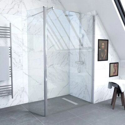 Pack Pannello Doccia Aurlane - 120x200cm, Vetro Temperato 6mm, Trasparente, Reversibile, Regolabile Pack Pannello Doccia Aurlane - 120x200cm, Vetro Temperato 6mm, Trasparente, Reversibile, Regolabile
