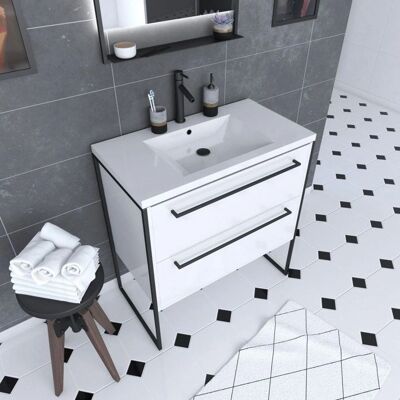 AURLANE Armadio bagno 80x50cm - Bianco, Soft-Close, Lavabo in resina AURLANE Armadio bagno 80x50cm - Bianco, Soft-Close, Lavabo in resina