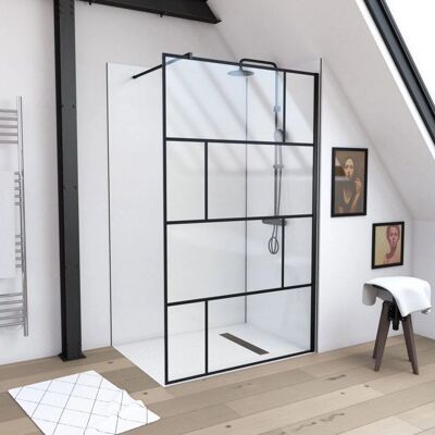 Aurlane Pannello Doccia 120x195cm Cornice Nera Vetro Temperato - Tipo Mattoni Aurlane Pannello Doccia 120x195cm Cornice Nera Vetro Temperato - Tipo Mattoni