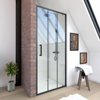 Porte de Douche Pivotante Noire Mate - 80x200cm - Style Industriel - Publicité Porte de Douche Pivotante Noire Mate - 80x200cm - Style Industriel - Publicité