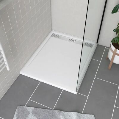 Aurlane FAC485 Bañera de ducha blanca - Antideslizante, Drenaje cromado, 80x100cm Aurlane FAC485 Bañera de ducha blanca - Antideslizante, Drenaje cromado, 80x100cm