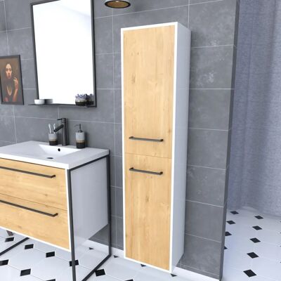 Aurlane Badezimmer Schrank - Weiß, Eiche, Schwarz - F028 Aurlane Badezimmer Schrank - Weiß, Eiche, Schwarz - F028