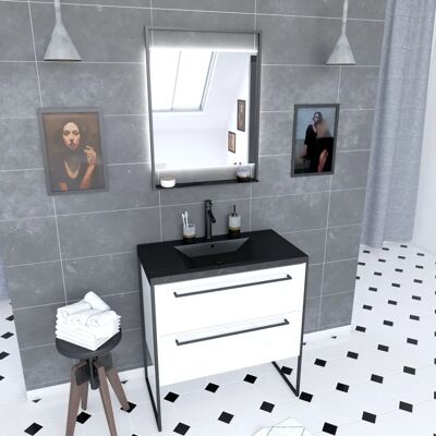 Aurlane PACM017 Armario de baño - Lavabo de resina y espejo LED Aurlane PACM017 Armario de baño - Lavabo de resina y espejo LED