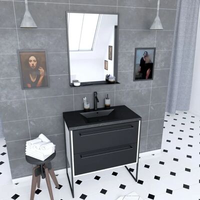 Aurlane PACM049 Mobile Bagno Nero/Bianco - Armadietto Lavabo Aurlane PACM049 Mobile Bagno Nero/Bianco - Armadietto Lavabo