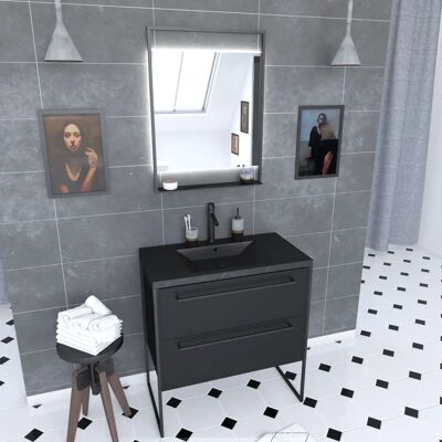 Aurlane PACM062 Mueble de baño - 80x50cm, Negro mate, 2 cajones Aurlane PACM062 Mueble de baño - 80x50cm, Negro mate, 2 cajones