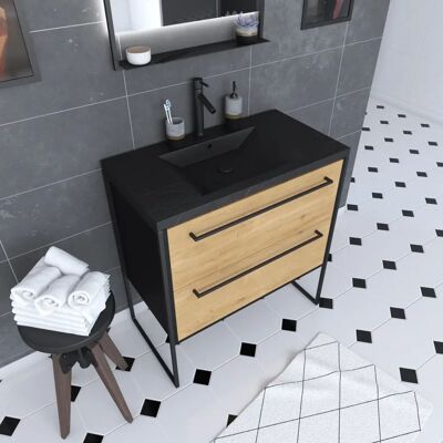 Aurlane PACM071 Gabinete de almacenamiento para baño negro/mogano - Gabinete de baño Aurlane PACM071 Gabinete de almacenamiento para baño negro/mogano - Gabinete de baño