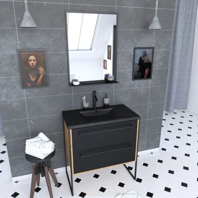 Aurlane PACM094 Mueble de Baño - Roble Marrón, Negro Mate - Armario con Lavabo Aurlane PACM094 Mueble de Baño - Roble Marrón, Negro Mate - Armario con Lavabo