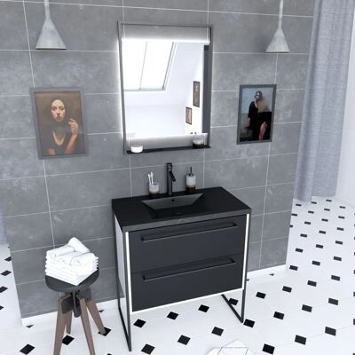 Aurlane PACM095 Mueble de Baño, Negro/Roble, Mediano Aurlane PACM095 Mueble de Baño, Negro/Roble, Mediano