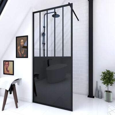 Aurlane Parete doccia 90x200cm - Vetro temperato, Alluminio nero opaco Aurlane Parete doccia 90x200cm - Vetro temperato, Alluminio nero opaco