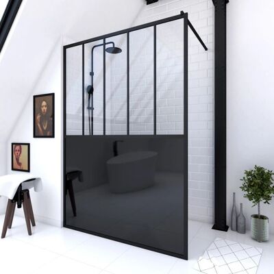AURLANE - Paroi de douche 140x200 cm Aluminium noir mat - Verre trempé 5mm - Publicité AURLANE - Paroi de douche 140x200 cm Aluminium noir mat - Verre trempé 5mm - Publicité