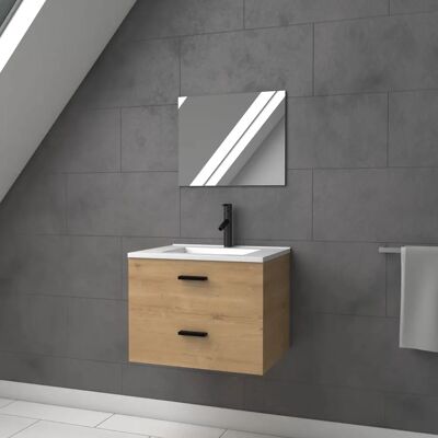 Mueble de baño de madera de roble Aurlane - Suspendido 60cm con Cajones Mueble de baño de madera de roble Aurlane - Suspendido 60cm con Cajones