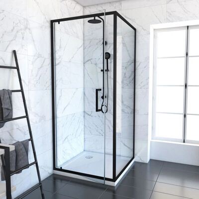 Porta Doccia Girevole e Pannello Fisso in Alluminio Nero - 80x80x200cm Porta Doccia Girevole e Pannello Fisso in Alluminio Nero - 80x80x200cm