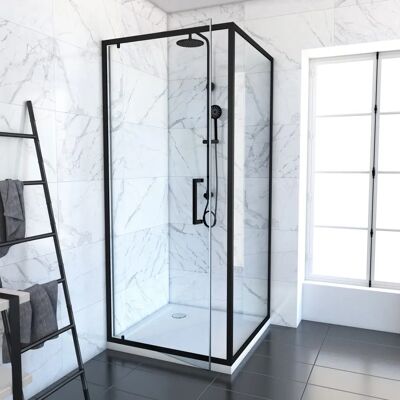 Porta Doccia Girevole e Pannello Fisso in Alluminio Nero - 80x80x200cm Porta Doccia Girevole e Pannello Fisso in Alluminio Nero - 80x80x200cm
