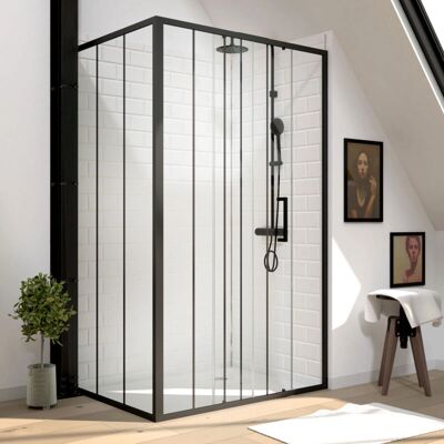 Paquete de puerta de ducha Aurlane 120x200cm - Corredera - Negro Paquete de puerta de ducha Aurlane 120x200cm - Corredera - Negro