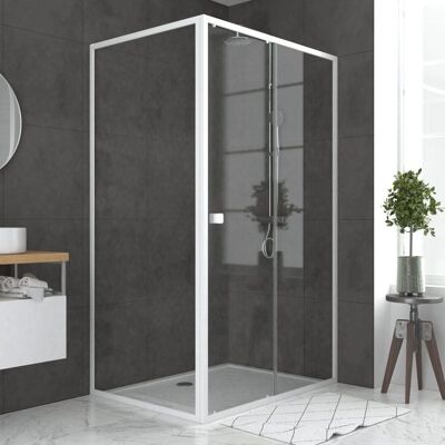 Puerta de ducha corredera blanca Aurlane - 120x185cm + panel fijo 80cm Puerta de ducha corredera blanca Aurlane - 120x185cm + panel fijo 80cm