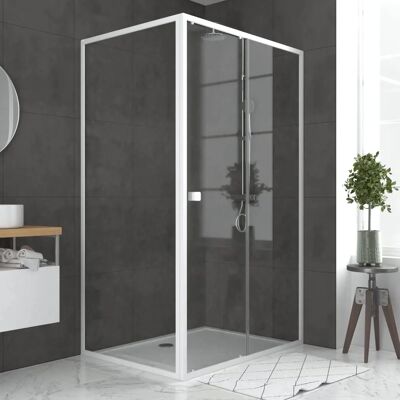 Porte de douche coulissante blanche Aurlane 120x185cm + fixe 90cm - Type de douche - Publicité Porte de douche coulissante blanche Aurlane 120x185cm + fixe 90cm - Type de douche - Publicité