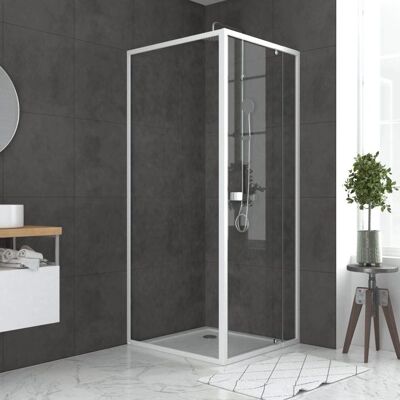Puerta de ducha pivotante blanca Aurlane 78-90x185cm + cristal fijo 80mm Puerta de ducha pivotante blanca Aurlane 78-90x185cm + cristal fijo 80mm